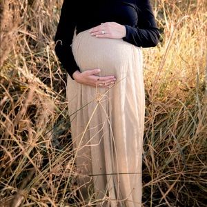 Gold Metallic Pink Blush Maternity Maxi Skirt